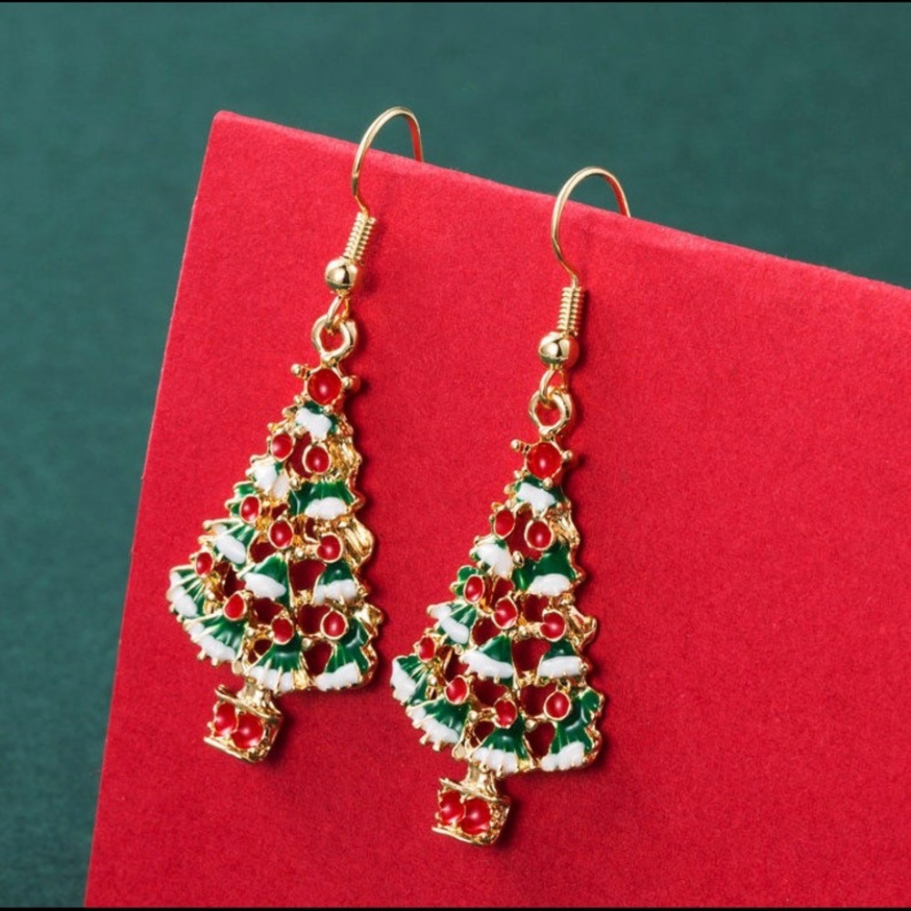 3 For $30 Red and Green Earrings Tree Dangle Drop Hook Earrings
